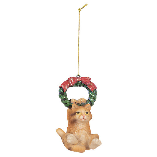 Clayre & Eef | Decoratie hanger Kat Bruin Groen 6x5x9 cm | 6PR5312
