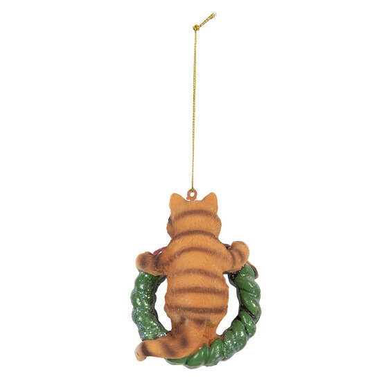 Clayre & Eef | Decoratie hanger Kat Bruin Groen 6x5x9 cm | 6PR5313