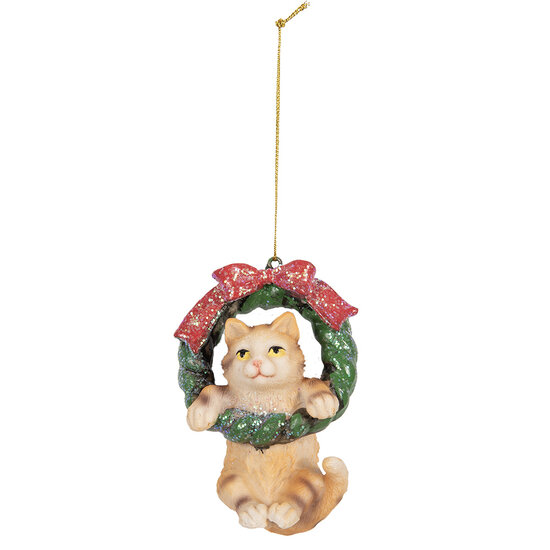 Clayre & Eef | Decoratie hanger Kat Bruin Groen 6x5x9 cm | 6PR5314