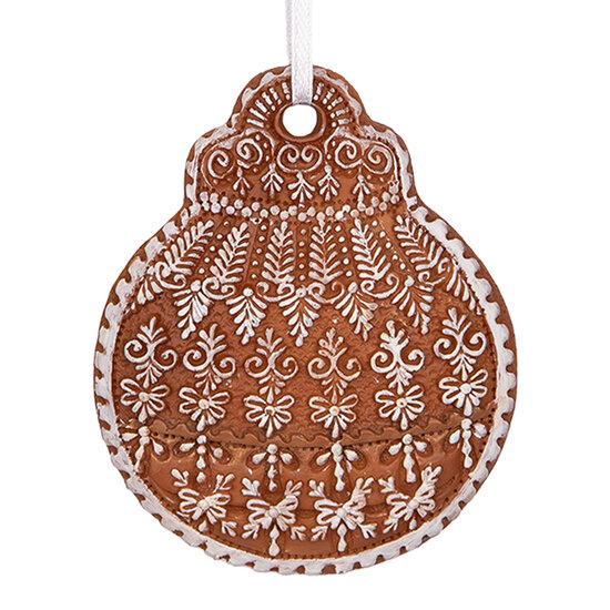 Clayre & Eef | Decoratie hanger Kerstbal Bruin Wit 8x2x10 cm | 6PR5318