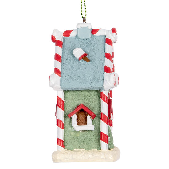 Clayre & Eef | Decoratie hanger huisje Groen Wit 6x4x8 cm | 6PR5324