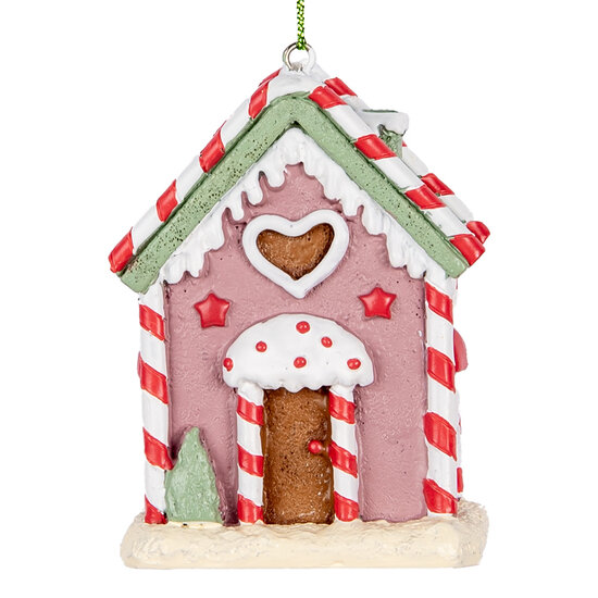 Clayre & Eef | Decoratie hanger huisje Roze Wit 6x4x8 cm | 6PR5325