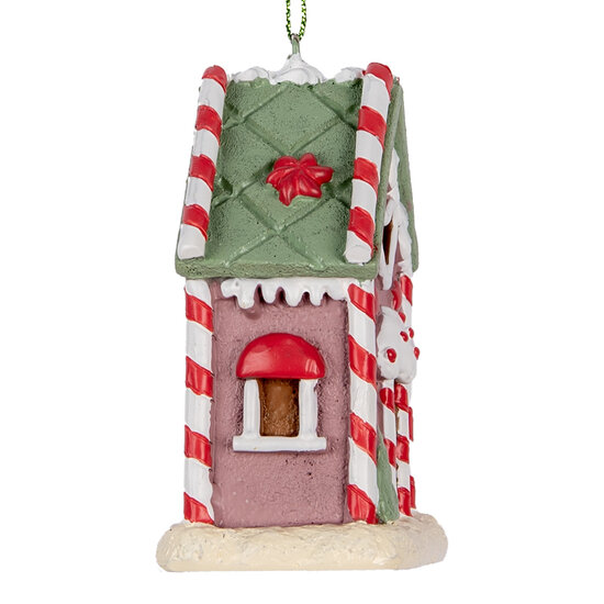 Clayre & Eef | Decoratie hanger huisje Roze Wit 6x4x8 cm | 6PR5325