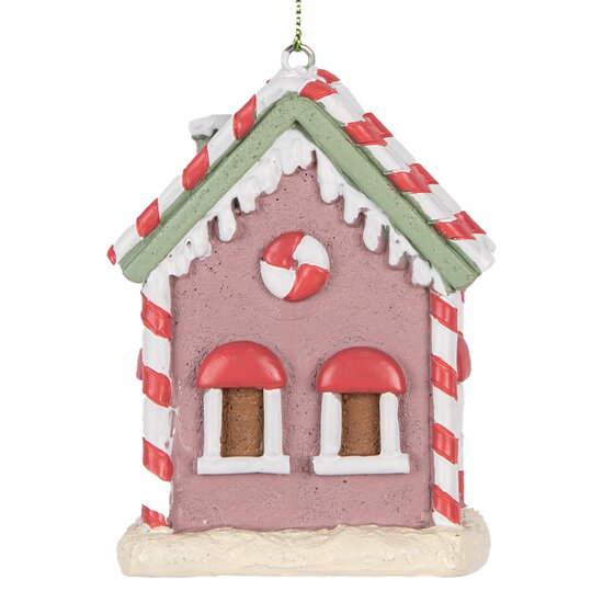 Clayre & Eef | Decoratie hanger huisje Roze Wit 6x4x8 cm | 6PR5325