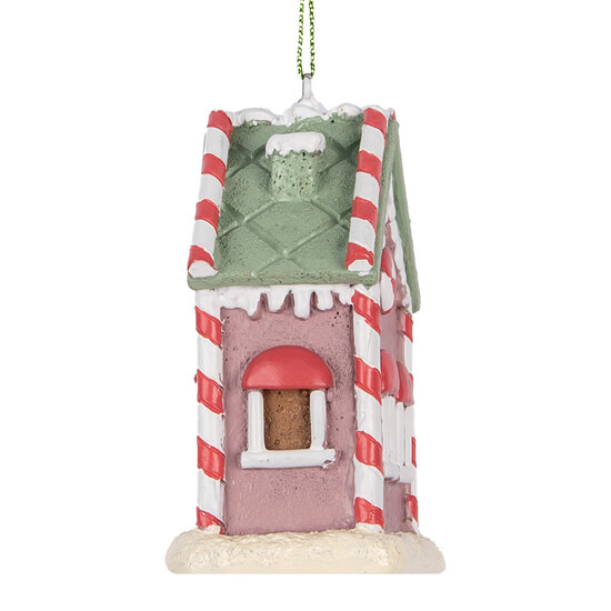 Clayre & Eef | Decoratie hanger huisje Roze Wit 6x4x8 cm | 6PR5325