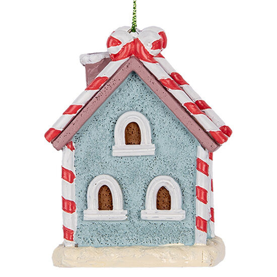 Clayre & Eef | Decoratie hanger huisje Blauw Wit 6x4x8 cm | 6PR5326