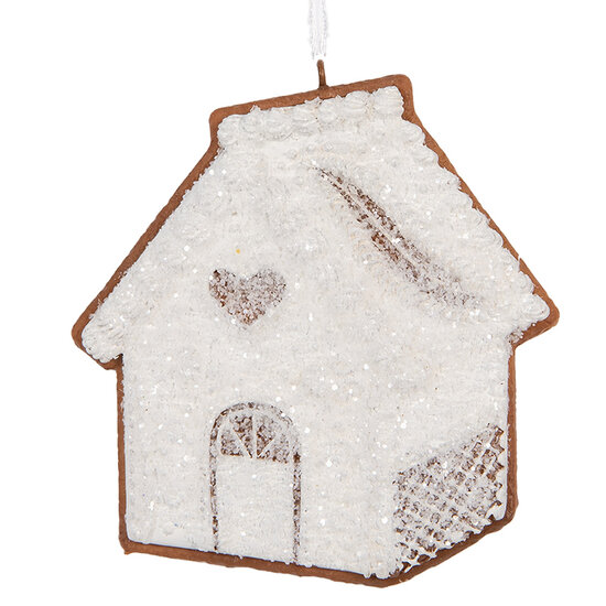 Clayre & Eef | Decoratie hanger huisje Wit Bruin 9x1x10 cm | 6PR5327