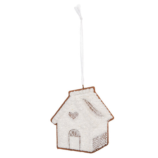 Clayre & Eef | Decoratie hanger huisje Wit Bruin 9x1x10 cm | 6PR5327