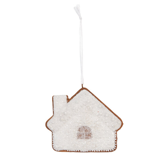 Clayre &amp; Eef   | Decoratie hanger huisje Wit Bruin 9x1x8 cm | 6PR5329