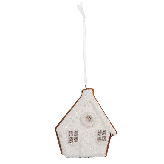Clayre & Eef | Decoratie hanger huisje Wit Bruin 9x1x10 cm | 6PR5330