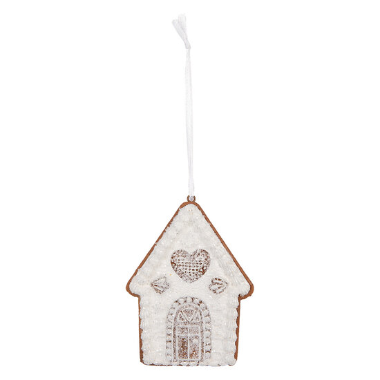 Clayre & Eef | Decoratie hanger huisje Wit Bruin 8x1x10 cm | 6PR5331