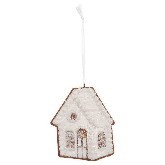 Clayre & Eef | Decoratie hanger huisje Wit Bruin 9x1x10 cm | 6PR5332