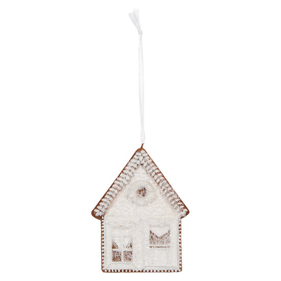 Clayre & Eef | Decoratie hanger huisje Wit Bruin 8x1x10 cm | 6PR5333