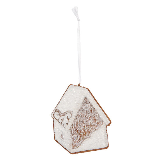 Clayre & Eef | Decoratie hanger huisje Wit Bruin 9x1x10 cm | 6PR5334