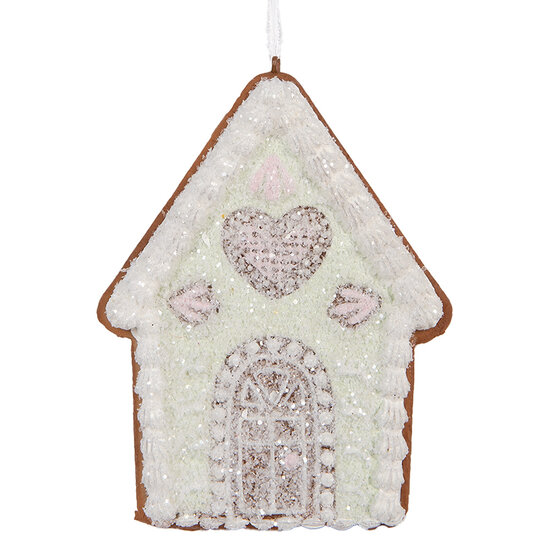 Clayre & Eef | Decoratie hanger huisje Groen Wit 8x1x10 cm | 6PR5336