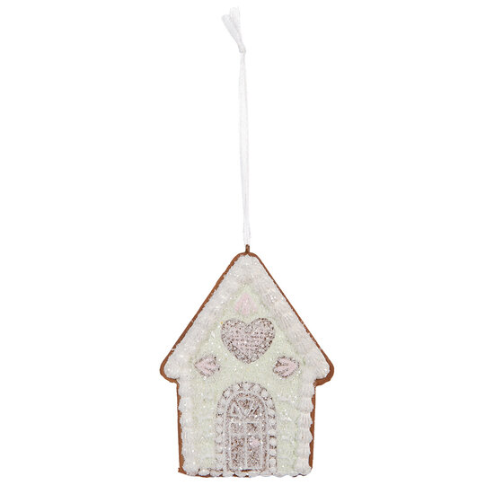 Clayre & Eef | Decoratie hanger huisje Groen Wit 8x1x10 cm | 6PR5336