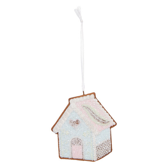 Clayre & Eef | Decoratie hanger huisje Blauw Wit 9x1x10 cm | 6PR5338