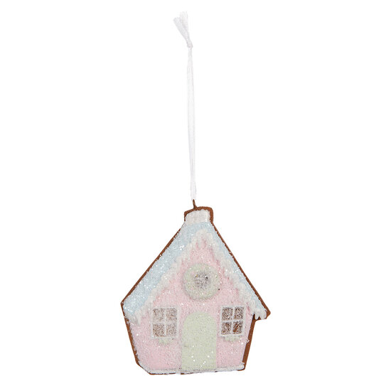 Clayre & Eef | Decoratie hanger huisje Roze Groen 9x1x10 cm | 6PR5342