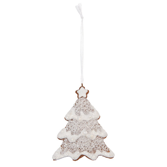 Clayre & Eef | Decoratie hanger Kerstboom Wit Bruin 9x1x10 cm | 6PR5343