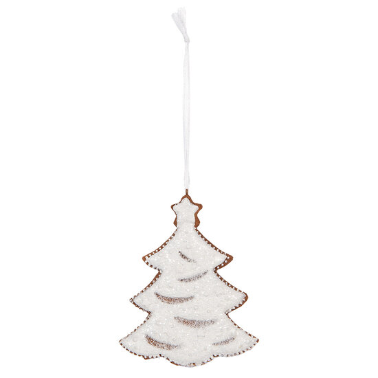Clayre & Eef | Decoratie hanger Kerstboom Wit Bruin 9x1x10 cm | 6PR5344