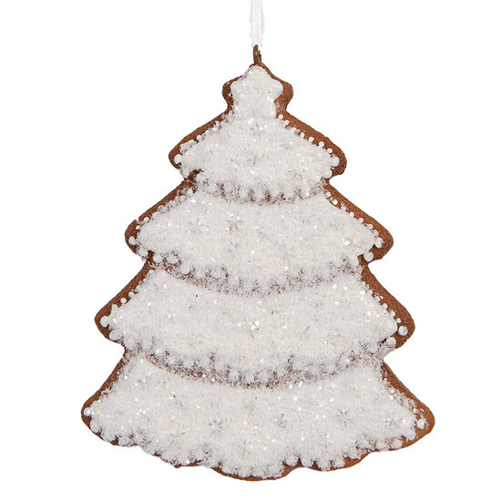 Clayre & Eef | Decoratie hanger Kerstboom Wit Bruin 9x1x10 cm | 6PR5345