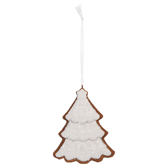 Clayre & Eef | Decoratie hanger Kerstboom Wit Bruin 9x1x10 cm | 6PR5346