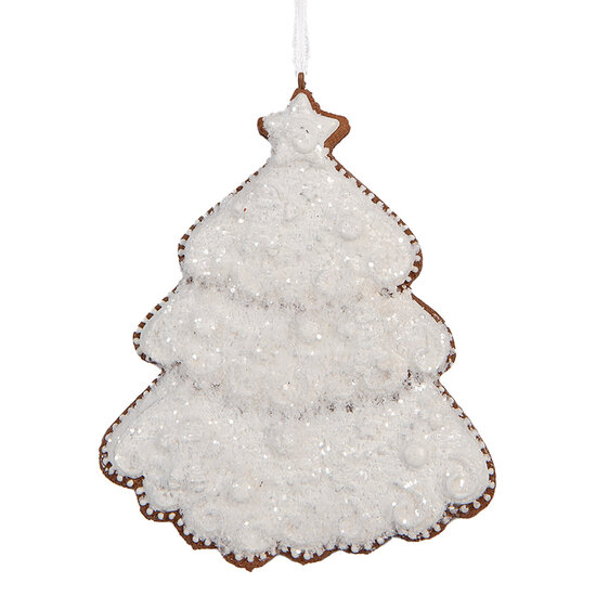 Clayre & Eef | Decoratie hanger Kerstboom Wit Bruin 9x1x10 cm | 6PR5347
