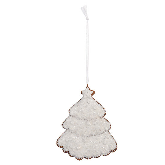 Clayre & Eef | Decoratie hanger Kerstboom Wit Bruin 9x1x10 cm | 6PR5347