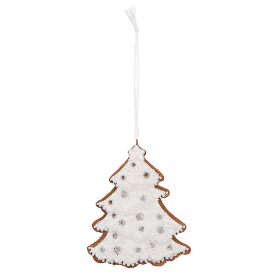 Clayre & Eef | Decoratie hanger Kerstboom Wit Bruin 9x1x10 cm | 6PR5348