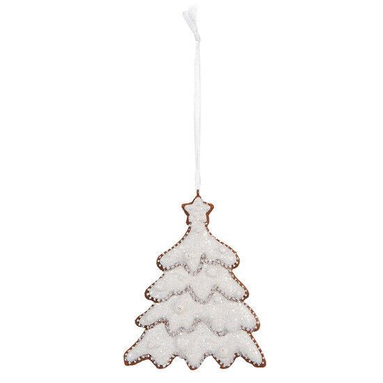 Clayre & Eef | Decoratie hanger Kerstboom Wit Bruin 9x1x10 cm | 6PR5349