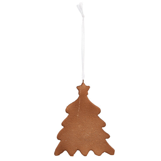 Clayre & Eef | Decoratie hanger Kerstboom Wit Bruin 9x1x10 cm | 6PR5349