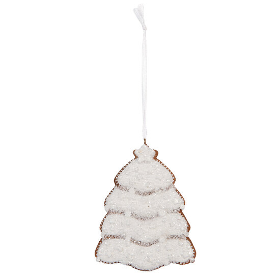 Clayre & Eef | Decoratie hanger Kerstboom Wit Bruin 8x1x10 cm | 6PR5350