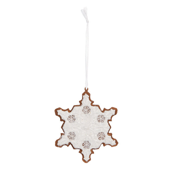 Clayre & Eef | Decoratie hanger Sneeuwvlok Wit Bruin 9x1x10 cm | 6PR5351