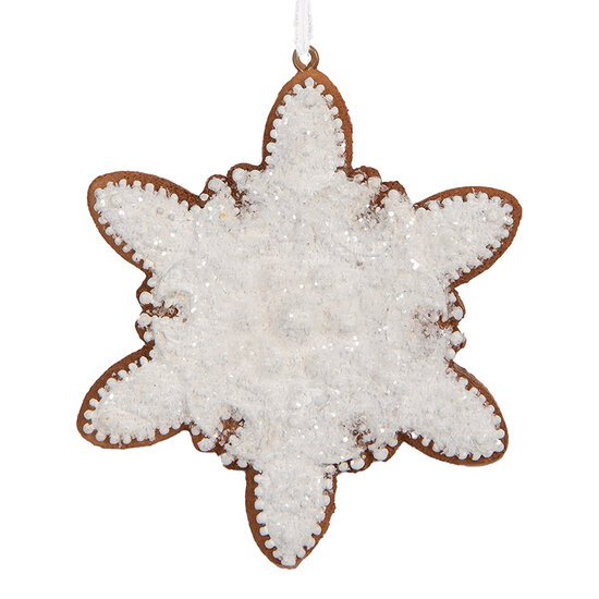 Clayre & Eef | Decoratie hanger Sneeuwvlok Wit Bruin 9x1x10 cm | 6PR5352