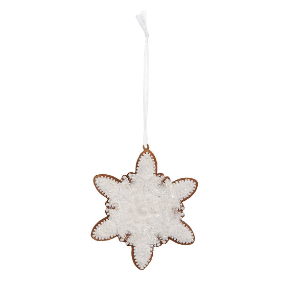 Clayre & Eef | Decoratie hanger Sneeuwvlok Wit Bruin 9x1x10 cm | 6PR5352