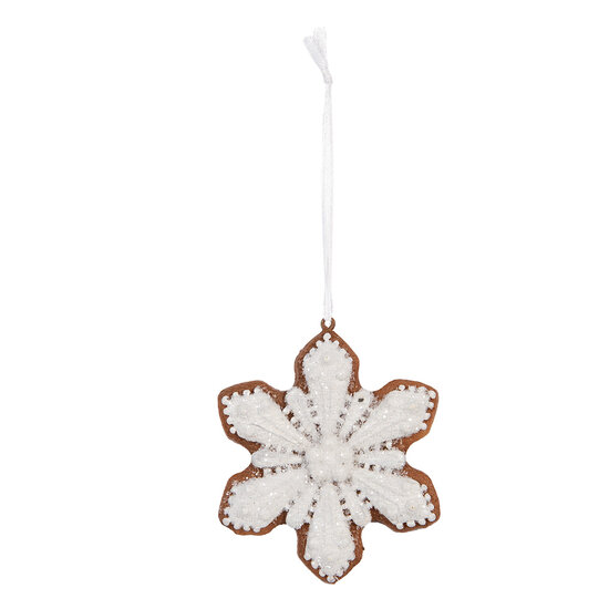 Clayre & Eef | Decoratie hanger Sneeuwvlok Wit Bruin 9x1x10 cm | 6PR5353