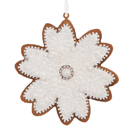Clayre & Eef | Decoratie hanger Sneeuwvlok Wit Bruin 9x1x10 cm | 6PR5356