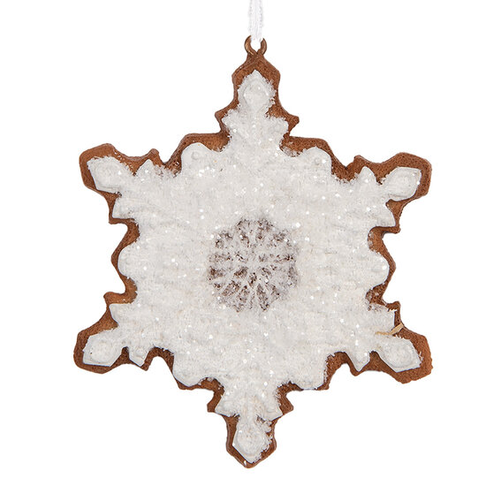 Clayre & Eef | Decoratie hanger Sneeuwvlok Wit Bruin 9x1x10 cm | 6PR5357