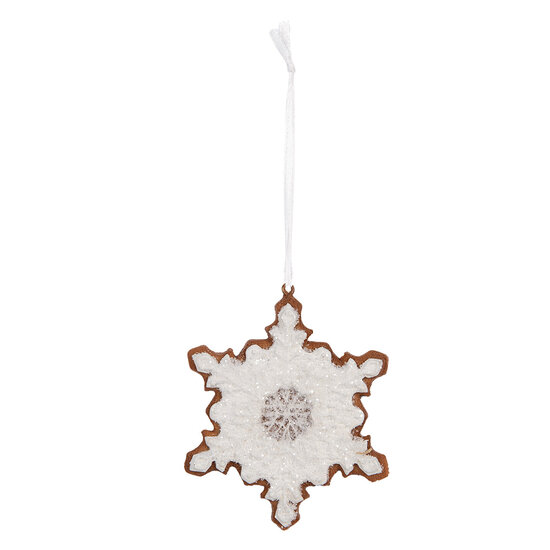 Clayre & Eef | Decoratie hanger Sneeuwvlok Wit Bruin 9x1x10 cm | 6PR5357