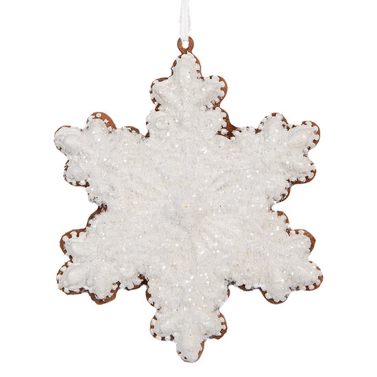 Clayre & Eef | Decoratie hanger Sneeuwvlok Wit Bruin 9x1x10 cm | 6PR5358