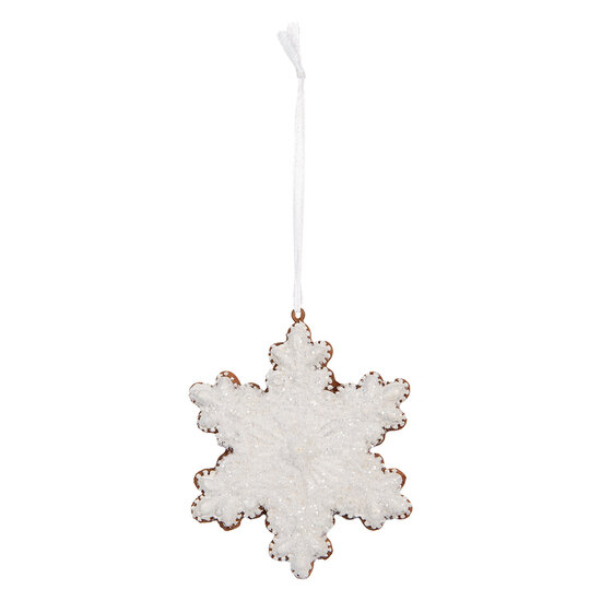 Clayre & Eef | Decoratie hanger Sneeuwvlok Wit Bruin 9x1x10 cm | 6PR5358