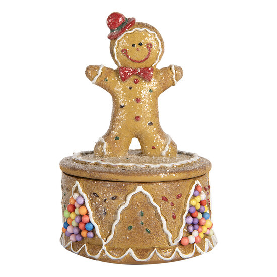 Clayre & Eef | Decoratief Opbergdoosje met Peperkoekpop Bruin Wit ø 7x11 cm | 6PR5650