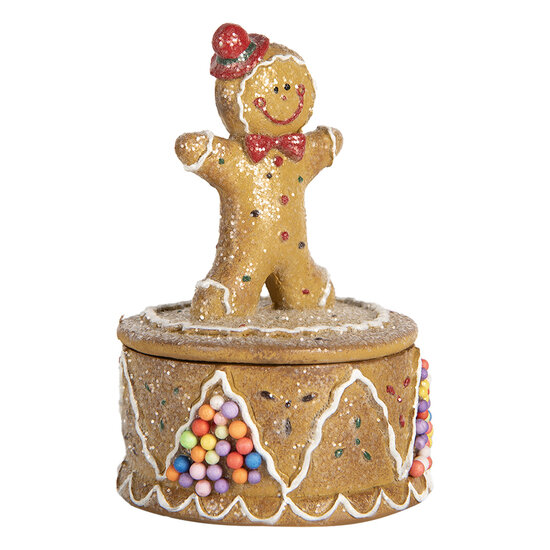 Clayre & Eef | Decoratief Opbergdoosje met Peperkoekpop Bruin Wit ø 7x11 cm | 6PR5650