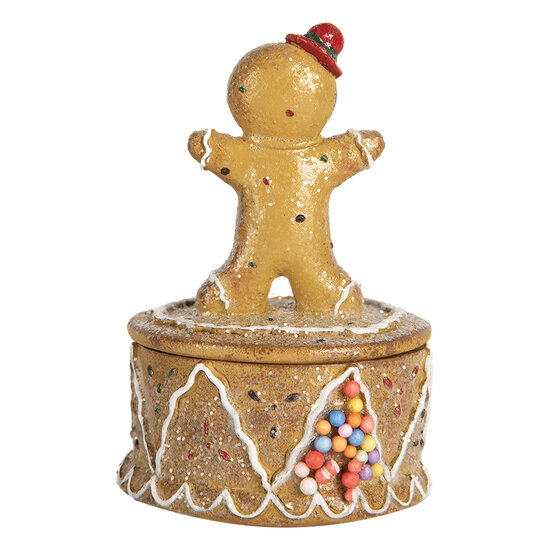 Clayre & Eef | Decoratief Opbergdoosje met Peperkoekpop Bruin Wit ø 7x11 cm | 6PR5650