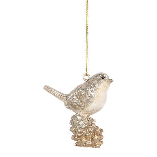 Clayre &amp; Eef   | Decoratie Hanger Vogel Beige Goudkleurig 6x3x6 cm | 6PR5660