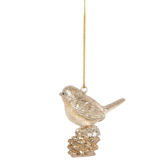 Clayre &amp; Eef   | Decoratie Hanger Vogel Beige Goudkleurig 6x3x6 cm | 6PR5660