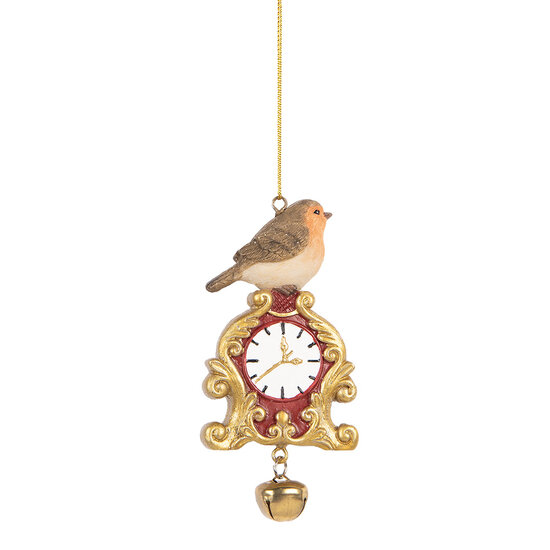 Clayre & Eef | Decoratie Hanger Vogel Bruin Goudkleurig 6x3x11 cm | 6PR5664