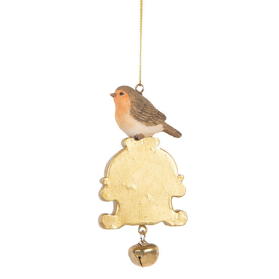 Clayre & Eef | Decoratie Hanger Vogel Bruin Goudkleurig 6x3x11 cm | 6PR5664