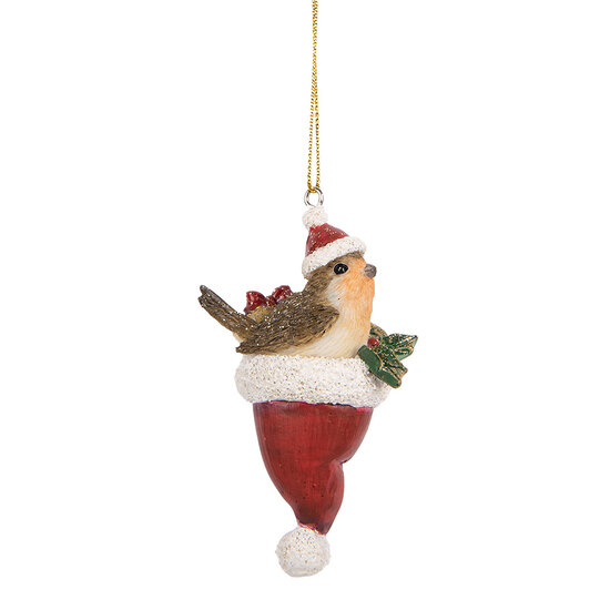 Clayre & Eef | Decoratie Hanger Vogel Bruin Rood 5x3x9 cm | 6PR5665