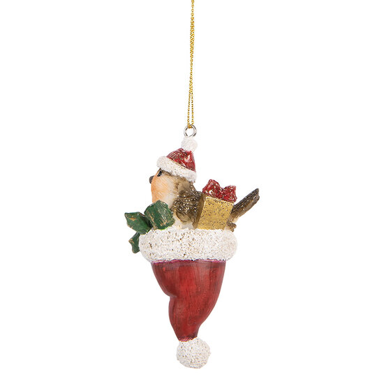Clayre & Eef | Decoratie Hanger Vogel Bruin Rood 5x3x9 cm | 6PR5665